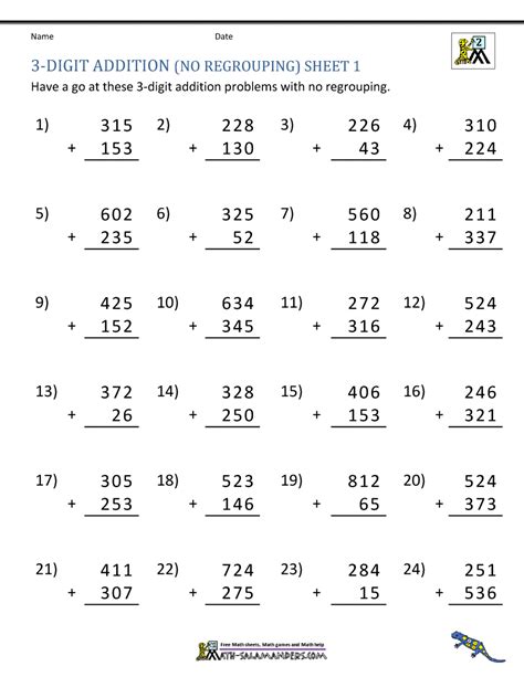 3 digit addition no regrouping